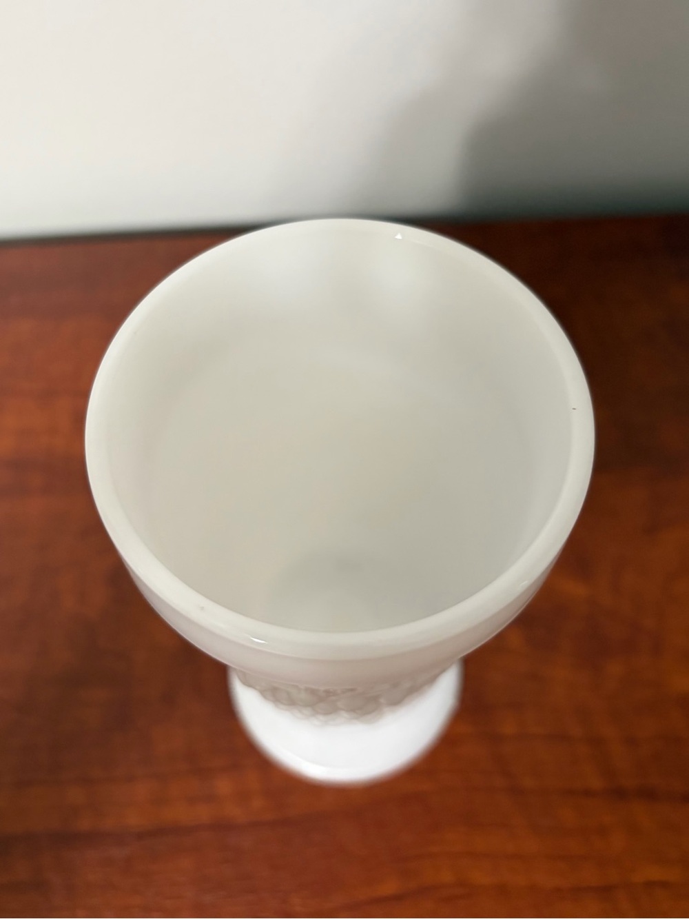 White Milk Glass Pedestal Goblet with Grape Embossing - Picture 4 of 7